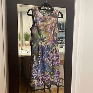 White House Black Market Watercolor Forever Olive Floral Dress Sz4 with NWT